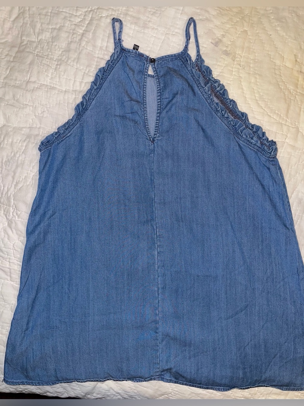 Women’s Blue Denim Tank Top Ruffled Trim - Large